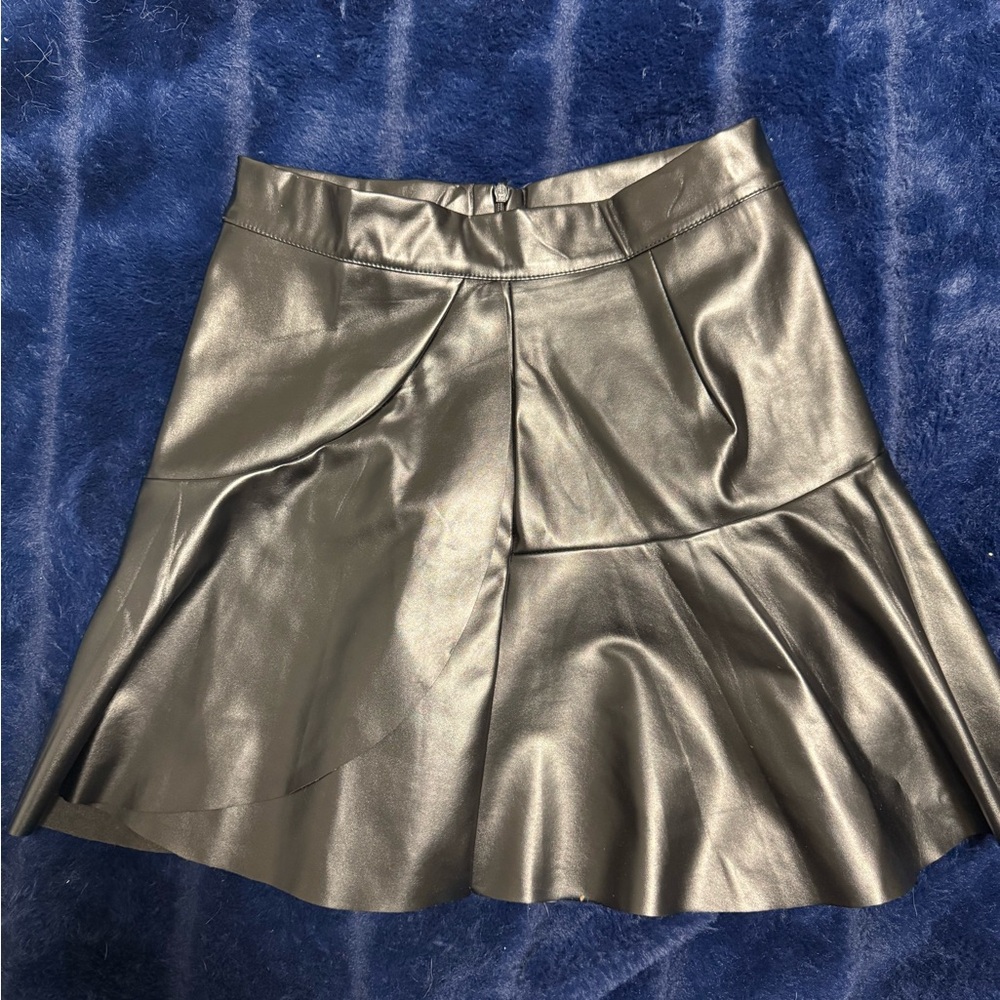 Black Vegan Leather Flared Skirt